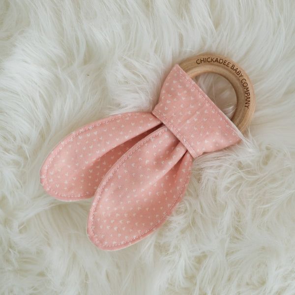 Tiny Hearts in Pink Birch Teething Ring