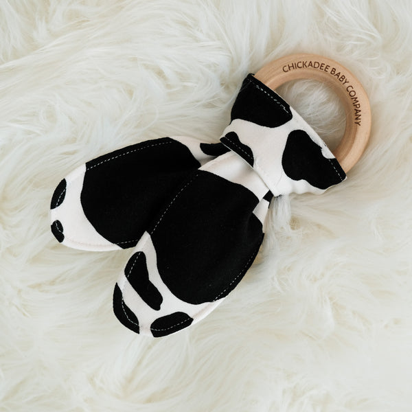 Black and White Cow Print Birch Teething Ring