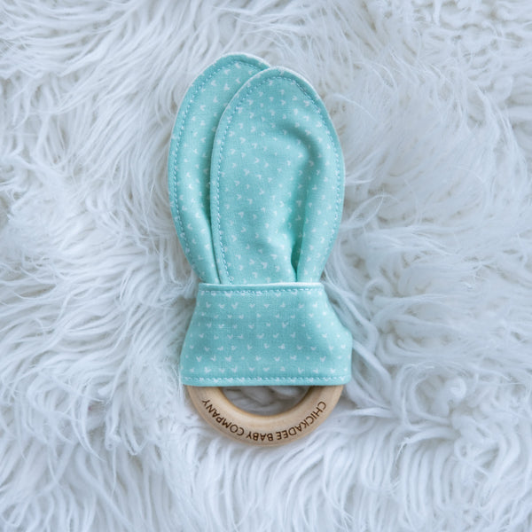 Tiny Hearts in Mint Birch Teething Ring